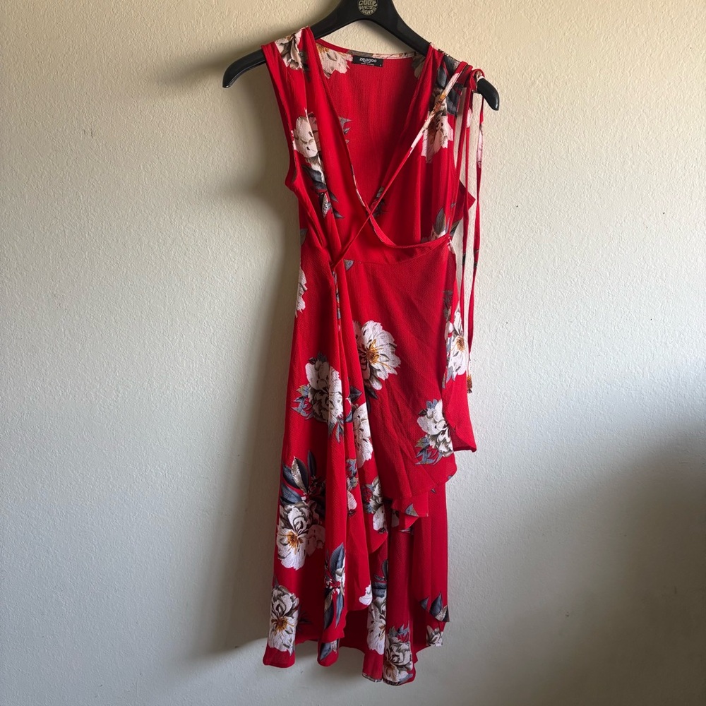 Zeagoo Women's Red True Wrap Floral Dress Size Small Hawaiian Resortwear